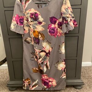 Trina Turk Purple and Orange Floral Midi Dress, size 6.